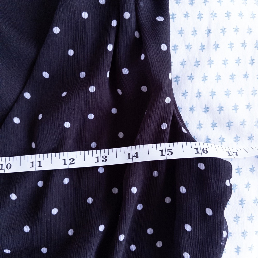 Tahari Dress Women 4 Black Polka Dot Chiffon Faux Wrap Ruffle Sleeveless V-Neck - Picture 8 of 9